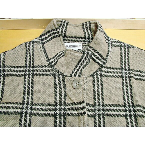 Serengeti Womens 2X Wool Jacket Shacket Sweater Tan Black Plaid Button Up Pocket - Picture 6 of 11